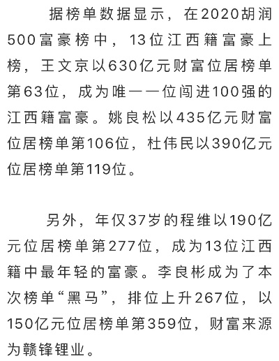 江西省最新首富排名榜单重磅出炉！