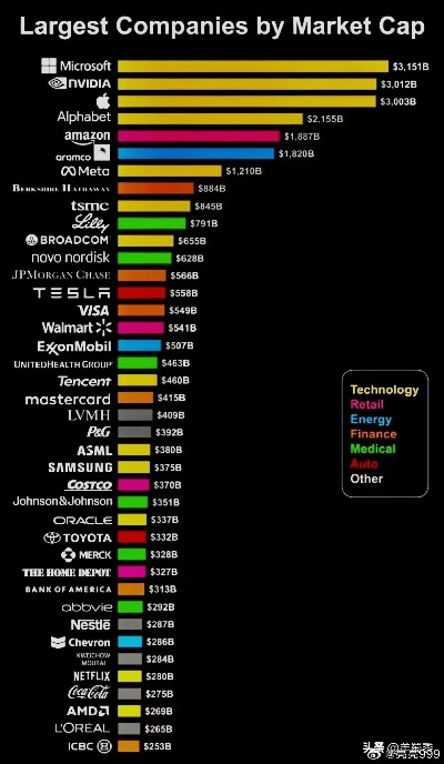 美国公司市值TOP 100榜单，全球商业力量的秘密分布图